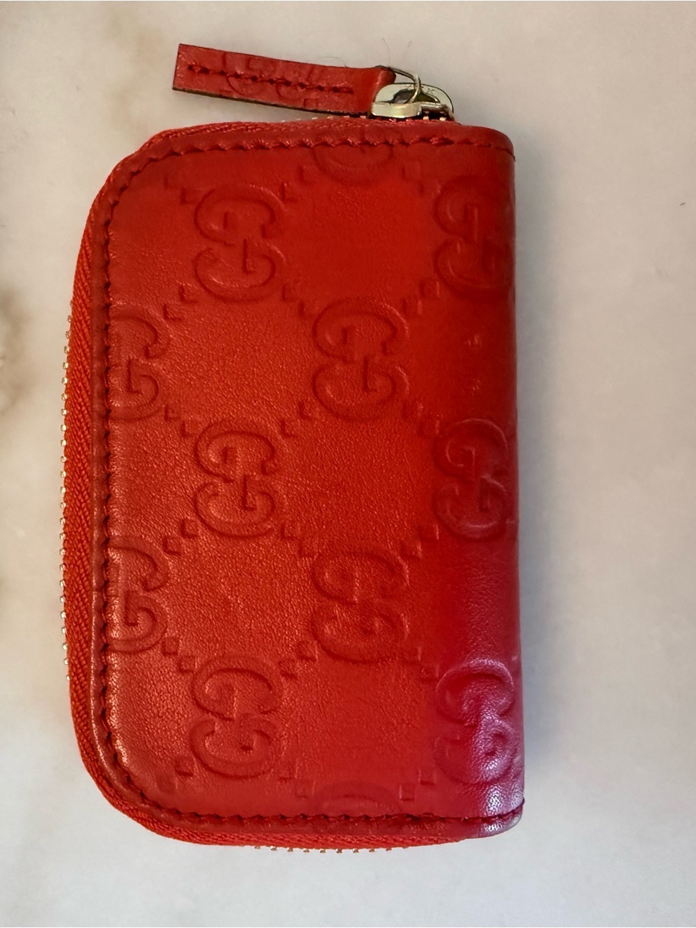 Gucci Red Embossed GG Zip Card Case